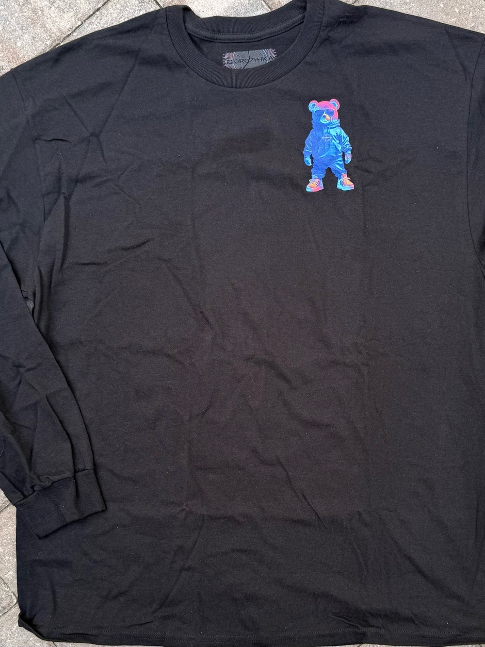 OROZHHKA Men’s XL Black Cotton Bear Graphic Crew Neck Long Sleeve T-Shirt